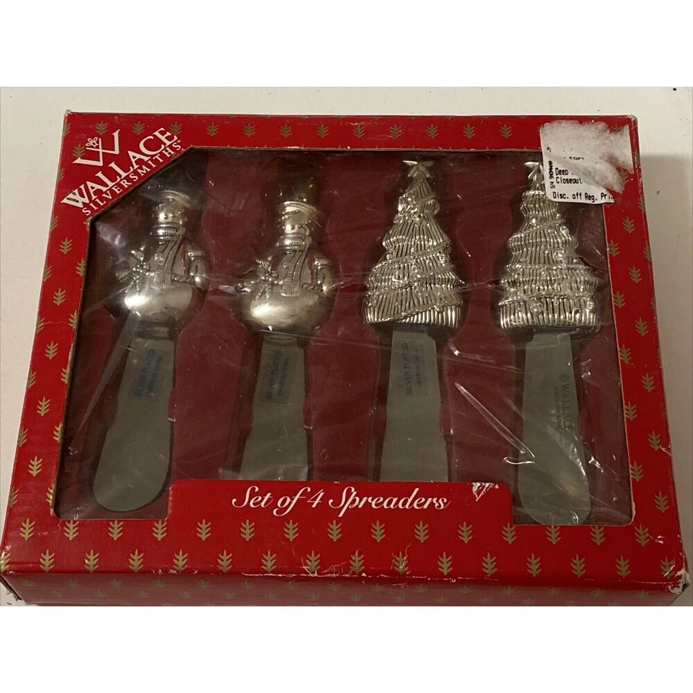 Vintage 1999 Wallace Silversmiths Set of 4 Silver Plated SS Holiday Spreaders